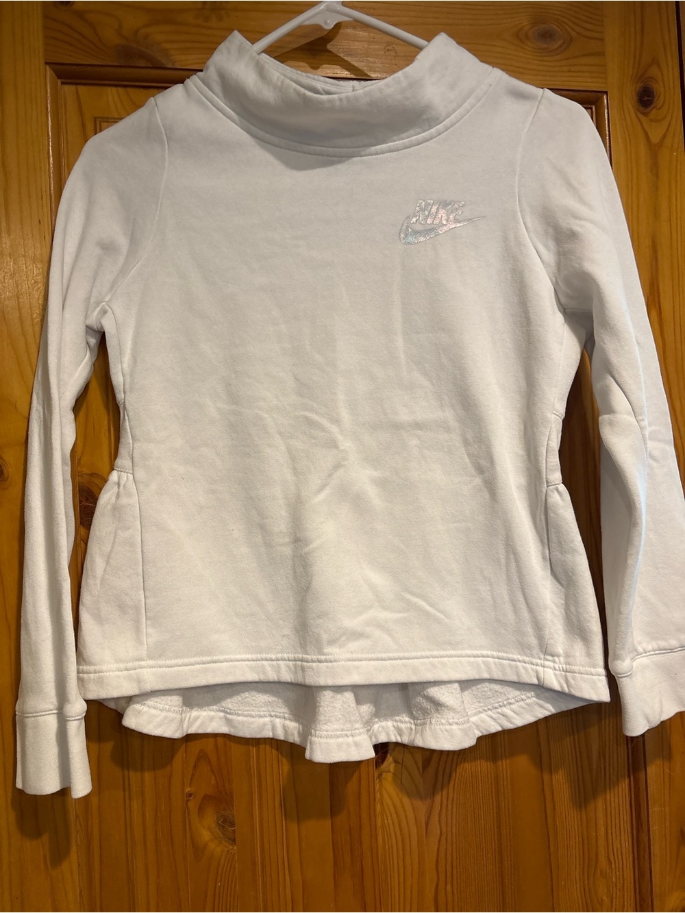 Nike White Girls' Pullover Hoodie with Iridescent Logo